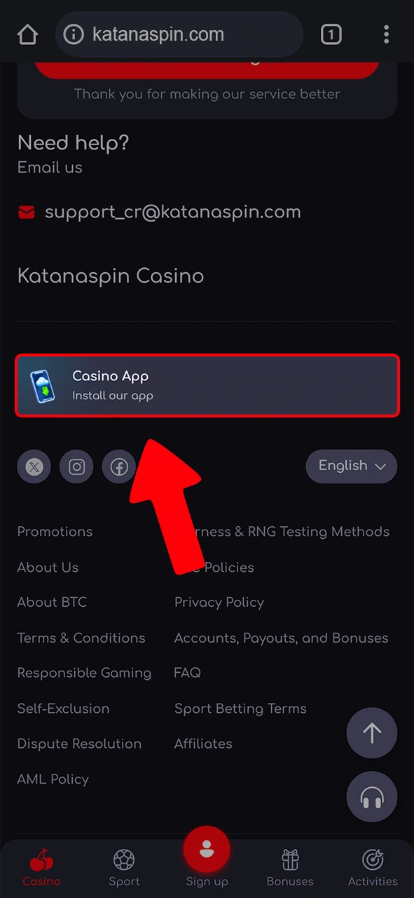 Find the Katanaspin applications section.