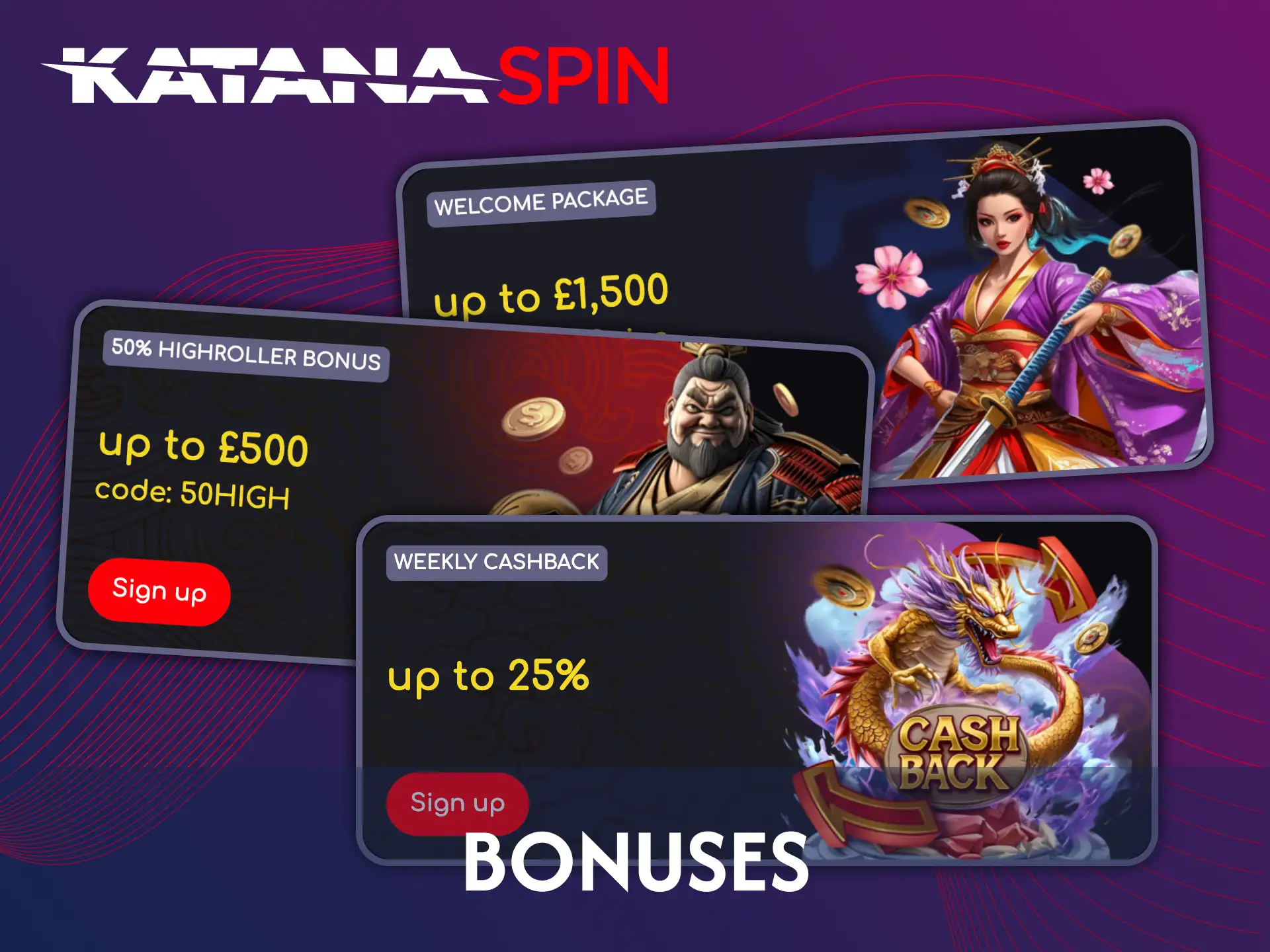 Katanaspin provides a wide range of jackpots casino bonuses.