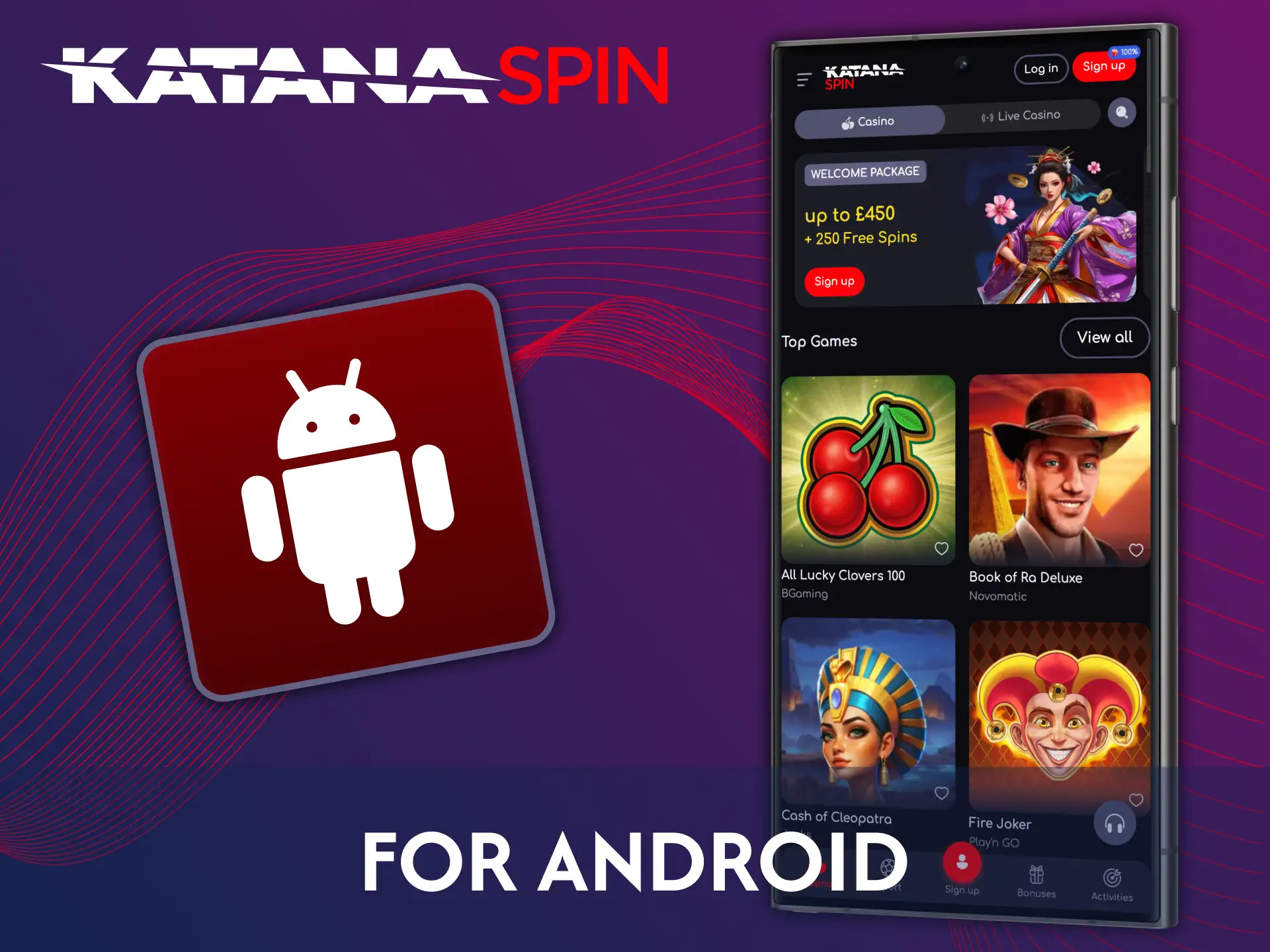 Use mobile browser to access Katanaspin platform on Android.