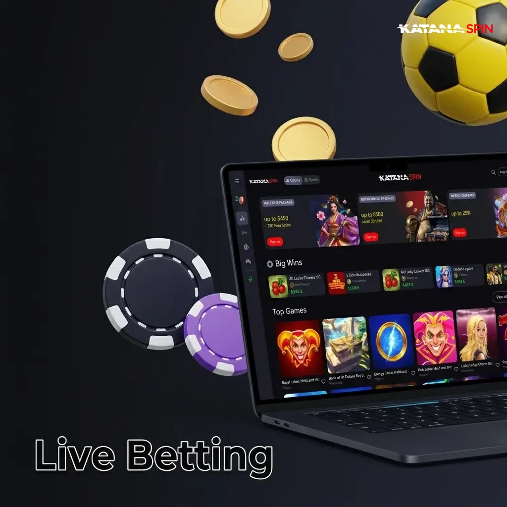 KatanaSpin live betting interface with real-time odds, live streaming, in-play stats, cash out, and bet builder across major sports