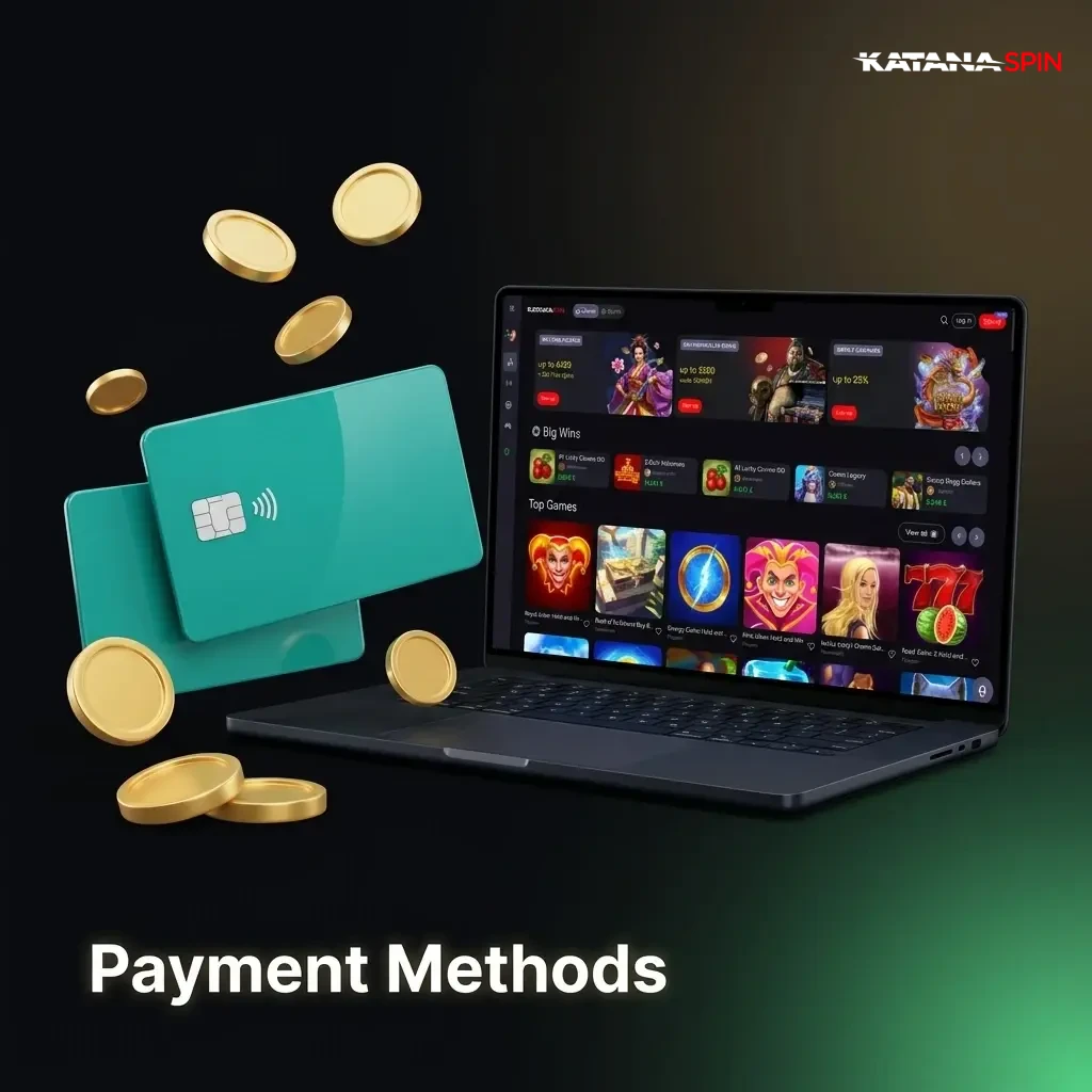 KatanaSpin payment methods table showing deposit and withdrawal limits, fees, and speeds for UK players in GBP