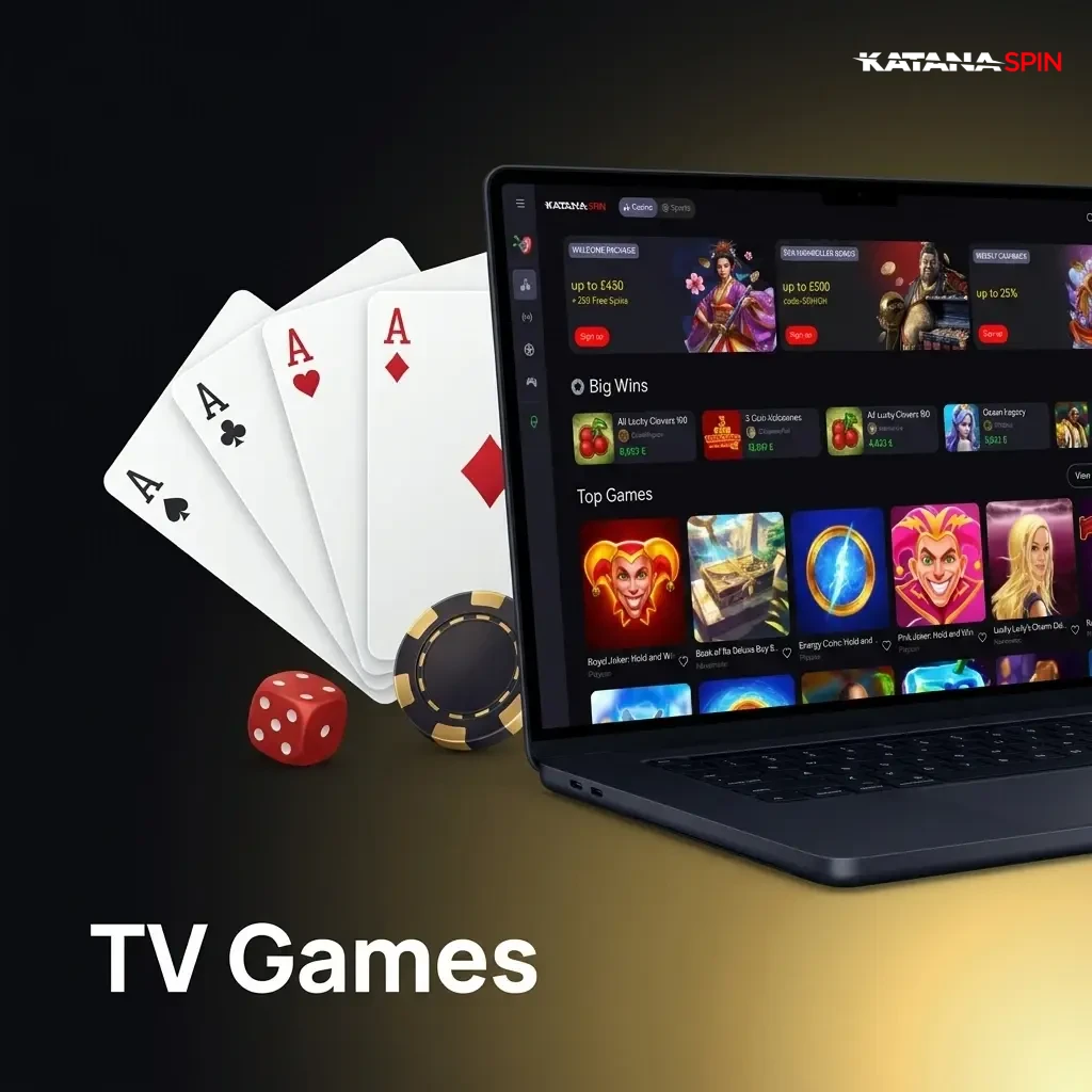TV Games section on KatanaSpin featuring game show-style broadcasts with hosts, prize pools, and real-money wagering 24/7
